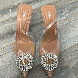 Zara Embellished Clear Vinyl high heel